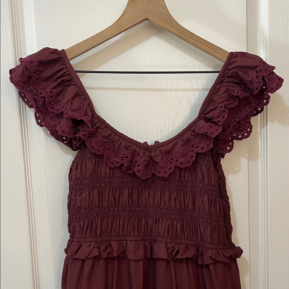 Madewell Lucie Women’s Cottagecore Cotton Embroidered Maroon Midi Dress 4P - Picture 4 of 13